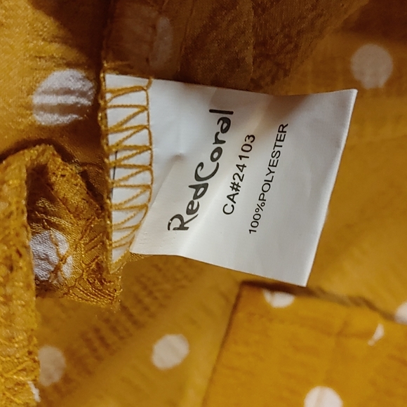 Red Coral Mustard Yellow Polka Dot A Line Tunic Style with Pockets Medium - Picture 8 of 12